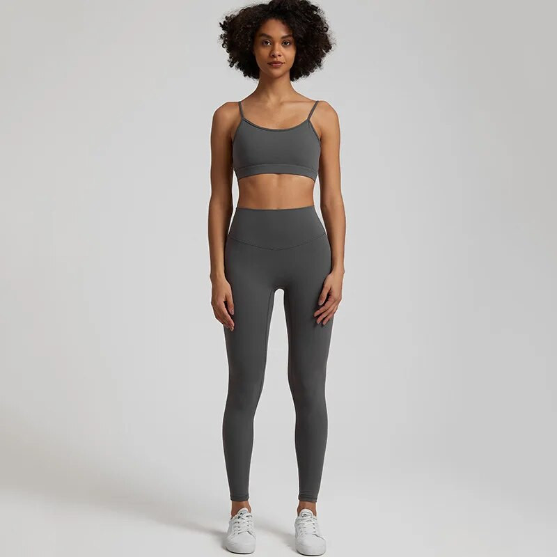 Jedna boja Gym Fitness Yoga Set Legging Back Cross Sport Grudnjak Top 2pc Odijelo Comprehensive Training Jog Ženski izrezana kravata Okrugli ovratnik