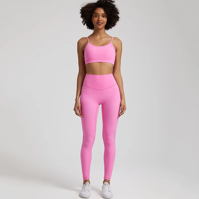 Jedna boja Gym Fitness Yoga Set Legging Back Cross Sport Grudnjak Top 2pc Odijelo Comprehensive Training Jog Ženski izrezana kravata Okrugli ovratnik
