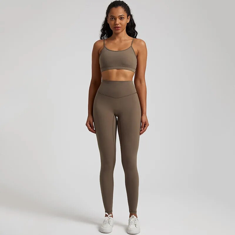 Jedna boja Gym Fitness Yoga Set Legging Back Cross Sport Grudnjak Top 2pc Odijelo Comprehensive Training Jog Ženski izrezana kravata Okrugli ovratnik