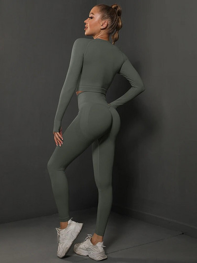2Pcs Setovi za jogu Energy Bešavna odijela za teretanu Bokovi Push Up Setovi za trčanje Majice dugih rukava Trenirke Hlače visokog struka Ženski sportski set