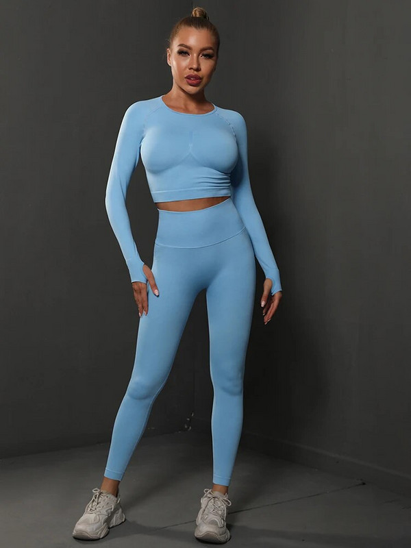 2Pcs Setovi za jogu Energy Bešavna odijela za teretanu Bokovi Push Up Setovi za trčanje Majice dugih rukava Trenirke Hlače visokog struka Ženski sportski set