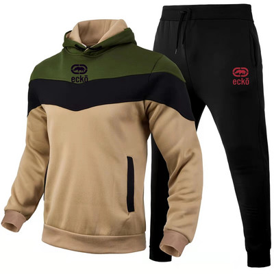 ecko - 2023 Nouă iarnă Îmbrăcăminte pentru bărbați Seturi pentru bărbați Set de hanorace cu imprimeu Hanorac din lână Pantaloni de sport casual Sport Treninguri pentru bărbați