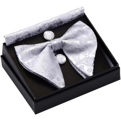 GUSLESON Papion mare Paisley pentru bărbați, albastru, roșu, galben, papion, set de butoni de buzunar, cu cutie cadou, cravată de nuntă din mătase pentru bărbați