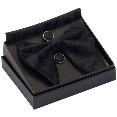 GUSLESON Papion mare Paisley pentru bărbați, albastru, roșu, galben, papion, set de butoni de buzunar, cu cutie cadou, cravată de nuntă din mătase pentru bărbați