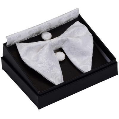 GUSLESON Papion mare Paisley pentru bărbați, albastru, roșu, galben, papion, set de butoni de buzunar, cu cutie cadou, cravată de nuntă din mătase pentru bărbați