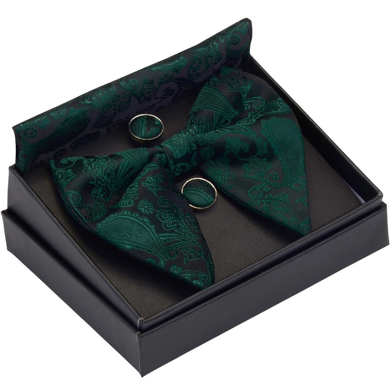 GUSLESON Papion mare Paisley pentru bărbați, albastru, roșu, galben, papion, set de butoni de buzunar, cu cutie cadou, cravată de nuntă din mătase pentru bărbați