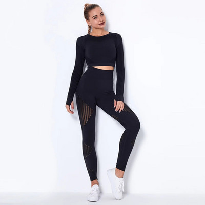 Női tréningruha jóga szett Női ruházat edzés sportruházat sport nadrág magas derekú leggings hosszú ujjú felső fitnesz ruha