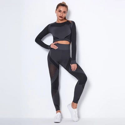 Női tréningruha jóga szett Női ruházat edzés sportruházat sport nadrág magas derekú leggings hosszú ujjú felső fitnesz ruha