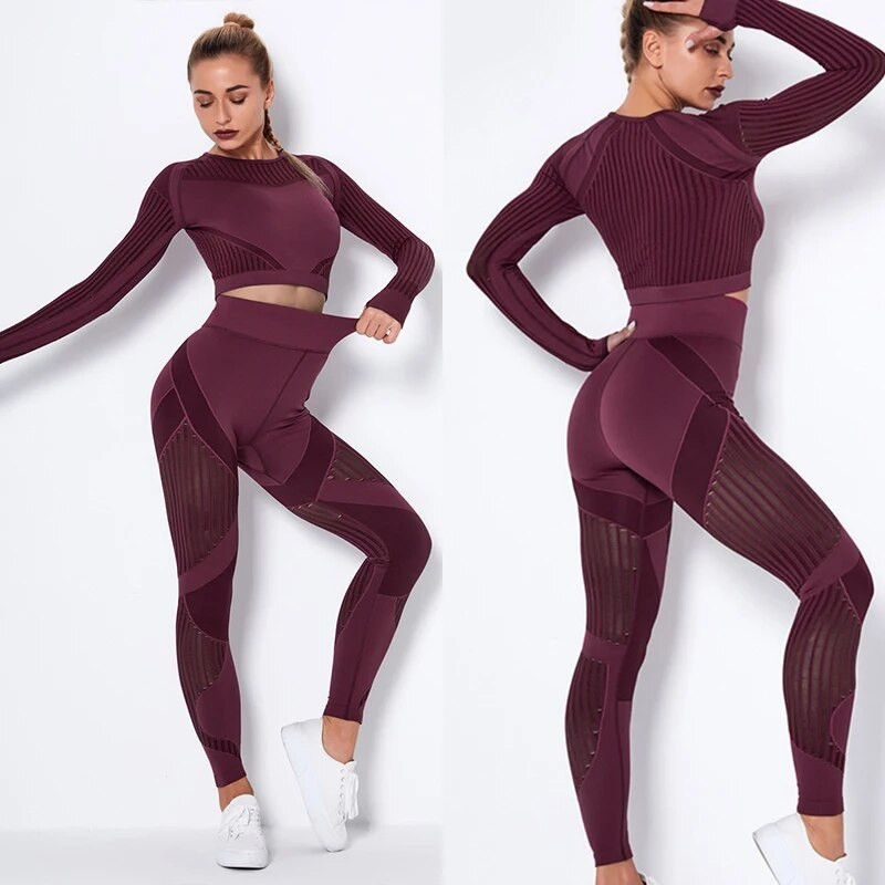 Női tréningruha jóga szett Női ruházat edzés sportruházat sport nadrág magas derekú leggings hosszú ujjú felső fitnesz ruha