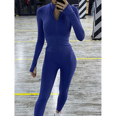 Hosszú ujjú cipzáras felső leggings Női jóga szett Skinny Alkalmi edzőtermi ruházat Fitnesz Sportruhák Edzés Sportruházat Outfit A074TP