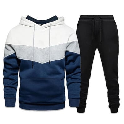 Newest Mens Casual Sports Suits Tracksuits Sportswear Man Plus Size Jogger Sets Color Stitching Hoodie +Pants Outdoor Tracksuit