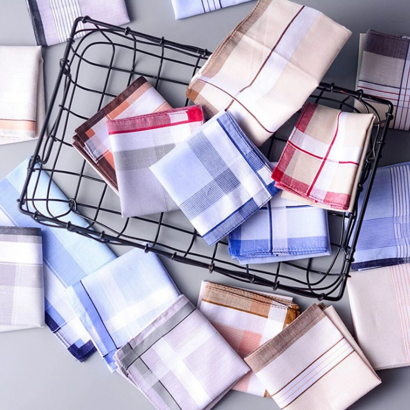 5 db Négyzet alakú kockás csíkos zsebkendők Hanky zsebes pamut törölköző férfi klasszikus vintage zseb Hankies Vintage esküvői bulira