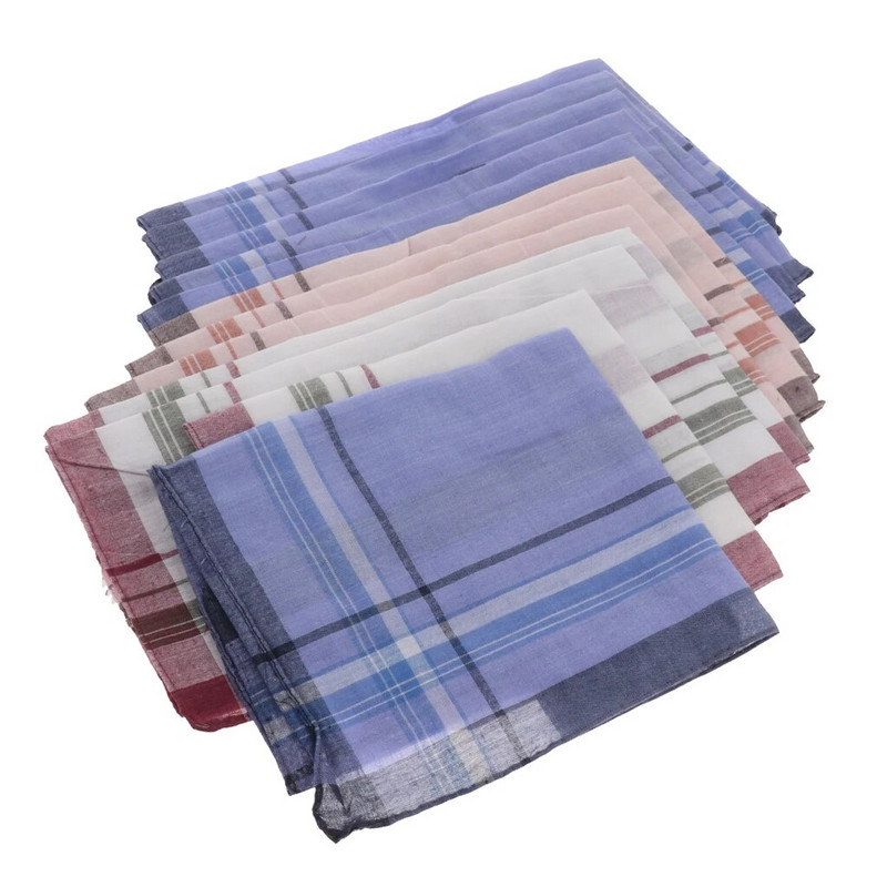 12 komada modnih muških kariranih pamučnih džepnih rupčića Set maramica s džepnim kvadratom 36 x 37 cm