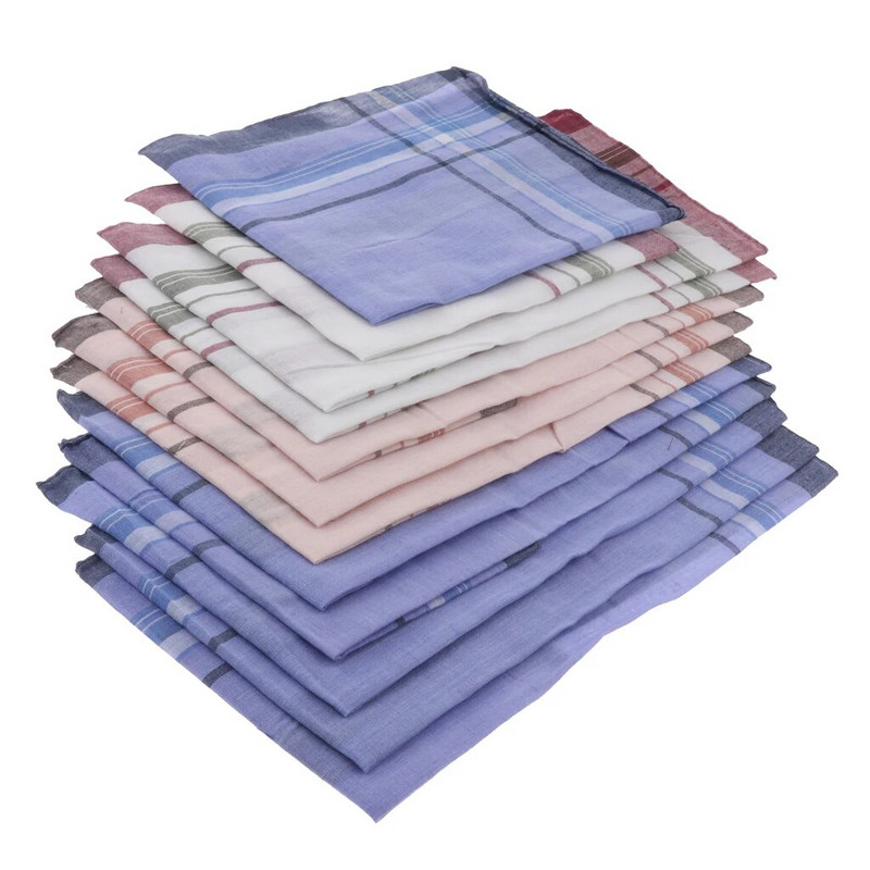 12 komada modnih muških kariranih pamučnih džepnih rupčića Set maramica s džepnim kvadratom 36 x 37 cm