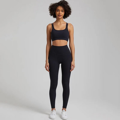 Jedna boja Gym Fitness Yoga Set Legging Back Cross Sport Grudnjak Top 2pc Odijelo Comprehensive Training Jog Ženski izrezana kravata Okrugli ovratnik