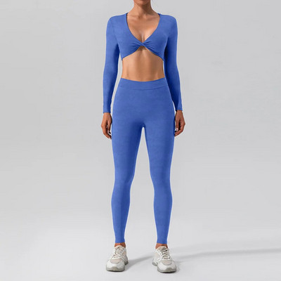 Set de sport cu mâneci lungi pentru yoga, pentru femei, pentru sală de gimnastică, cu push-up, cămașă de yoga sexy, costum de jambiere, pentru alergare în aer liber, haine de fitness nude cu uscare rapidă
