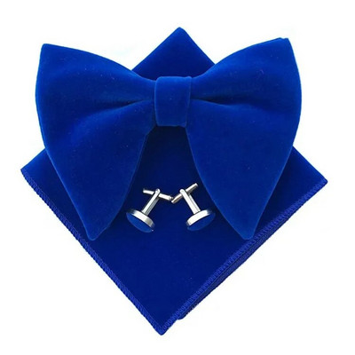 Set papion mare de 12x10,5 cm, pentru bărbați, catifea, culoare solidă, butoni pentru prosop de buzunar, seturi de trei piese cu papion supradimensionat