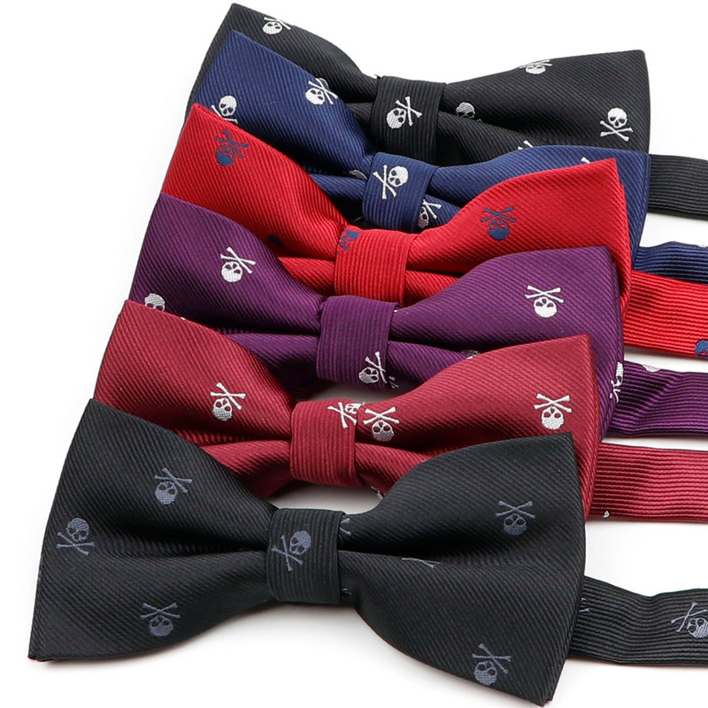 Papion de modă pentru bărbați cu craniu 100% microfibră Papion țesut din poliester jacquard fluture pentru nuntă rochie de petrecere de Halloween Lenjerie de gât
