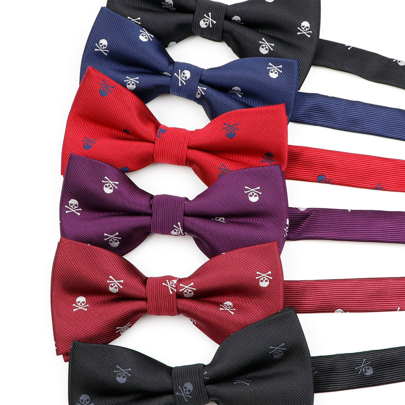 Papion de modă pentru bărbați cu craniu 100% microfibră Papion țesut din poliester jacquard fluture pentru nuntă rochie de petrecere de Halloween Lenjerie de gât