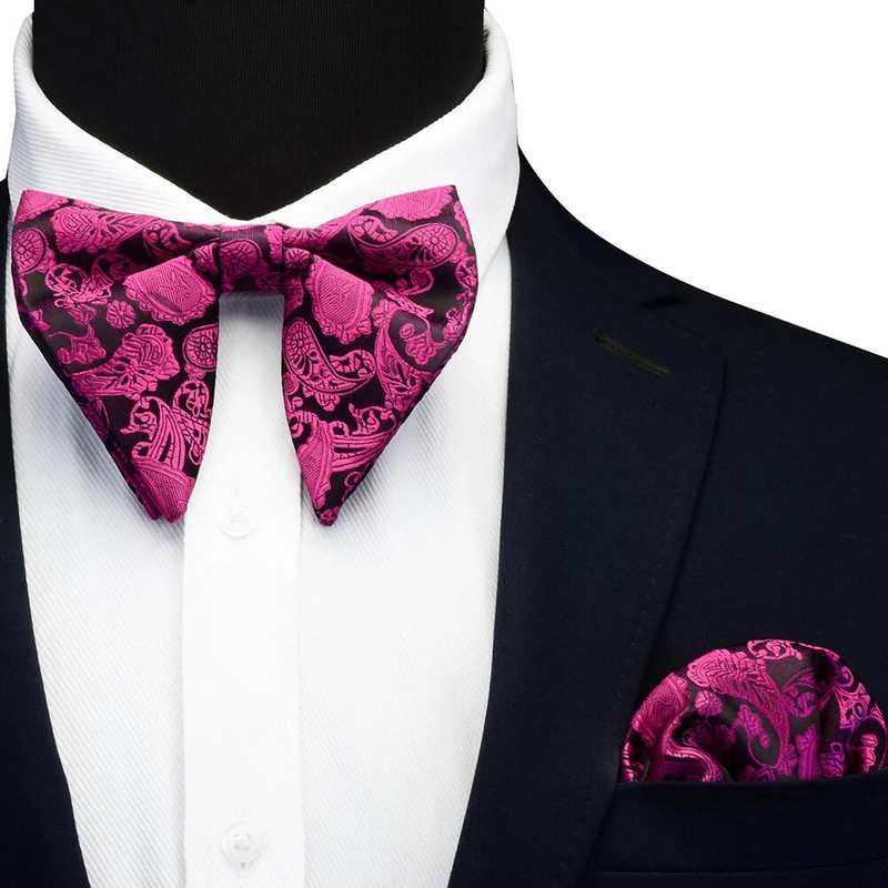 Set papion mare din mătase Ricnais pentru bărbați, roșu, alb, cachetele, costum papion pentru bărbați, nuntă, cravată, cadouri