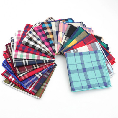 Раирани носни кърпи Шалове Винтидж памучни кърпи Карирани мъжки джобни квадратни щамповани кърпи