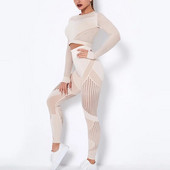 Hollow Out Χωρίς ραφή Σετ Γιόγκα Αθλητικά ρούχα Γυναικεία Μαύρα Δύο 2 τεμαχίων Crop Top Σουτιέν Κολάν προπόνησης Γυμναστική στολή γυμναστικής Αθλητικά σετ