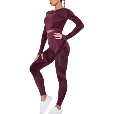 Hollow Out Χωρίς ραφή Σετ Γιόγκα Αθλητικά ρούχα Γυναικεία Μαύρα Δύο 2 τεμαχίων Crop Top Σουτιέν Κολάν προπόνησης Γυμναστική στολή γυμναστικής Αθλητικά σετ