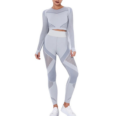 Hollow Out Χωρίς ραφή Σετ Γιόγκα Αθλητικά ρούχα Γυναικεία Μαύρα Δύο 2 τεμαχίων Crop Top Σουτιέν Κολάν προπόνησης Γυμναστική στολή γυμναστικής Αθλητικά σετ