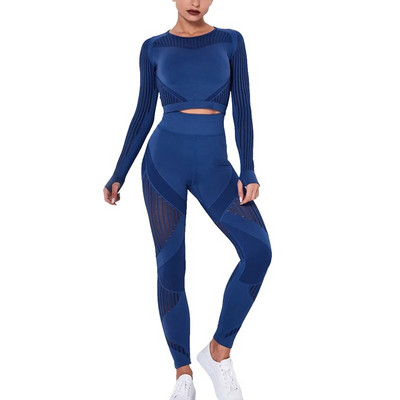 Hollow Out Χωρίς ραφή Σετ Γιόγκα Αθλητικά ρούχα Γυναικεία Μαύρα Δύο 2 τεμαχίων Crop Top Σουτιέν Κολάν προπόνησης Γυμναστική στολή γυμναστικής Αθλητικά σετ