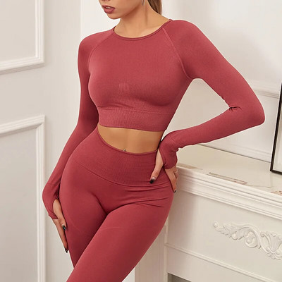 Jógaruha, kétrészes szett női csúcskategóriás jóga hosszú ujjú felsők Leggings tornatermi ruhák női szettek Olcsó fitnesz tornaterem sport szett