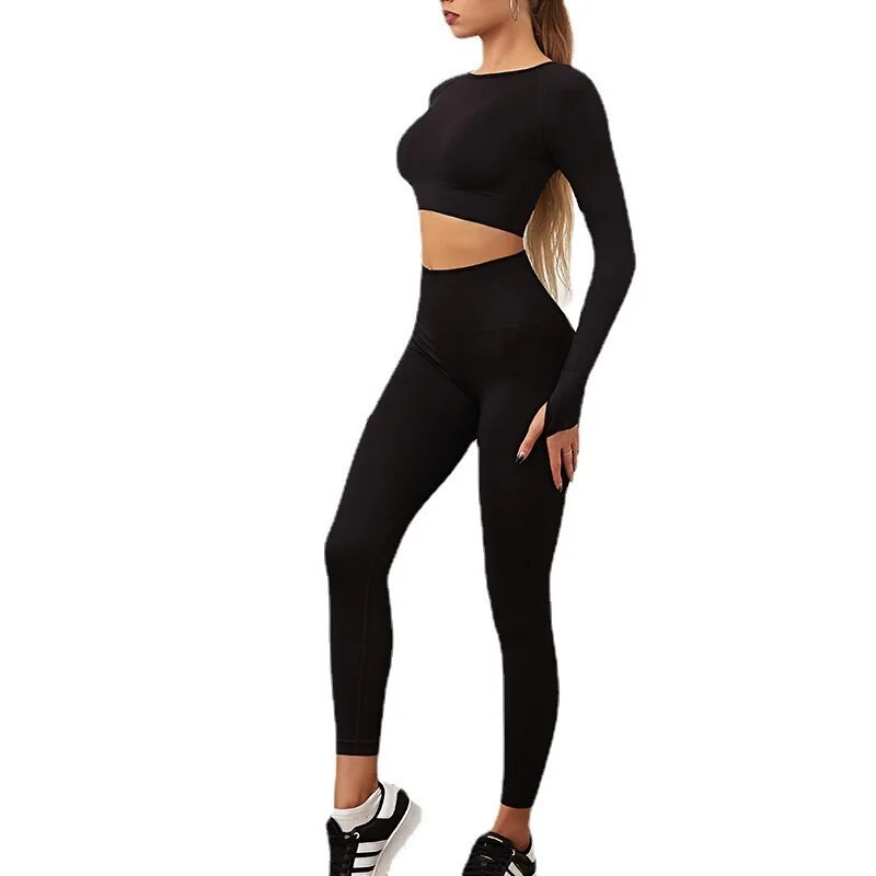 Jógaruha, kétrészes szett női csúcskategóriás jóga hosszú ujjú felsők Leggings tornatermi ruhák női szettek Olcsó fitnesz tornaterem sport szett