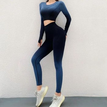 Νέο γυναικείο σετ γιόγκα χωρίς ραφές Γυμναστήριο με ψηλόμεσο κολάν όμπρε μπλουζάκι φόρεμα μακρυμάνικο γυμναστήριο Αθλητισμός για τρέξιμο Αθλητικά ρούχα