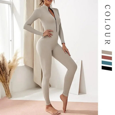 Zökkenőmentesen feszes jóga szett sport hosszú ujjú cipzáras felső Fitness magas derekú leggings 2 db sport öltöny női Slim Fit sport szettek