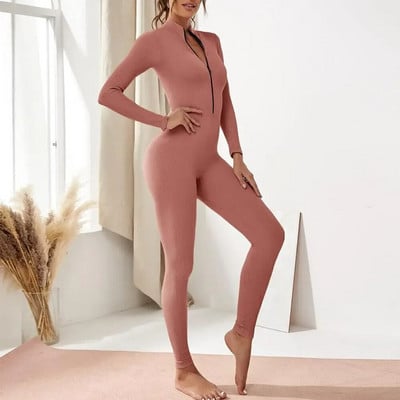 Besiūliai aptempti jogos rinkiniai sportiniai ilgomis rankovėmis užtrauktuku viršutinė kūno rengybos antblauzdžiai aukštu juosmeniu, 2 vnt. sportinis kostiumas, moteriškas plonas sportinis komplektas