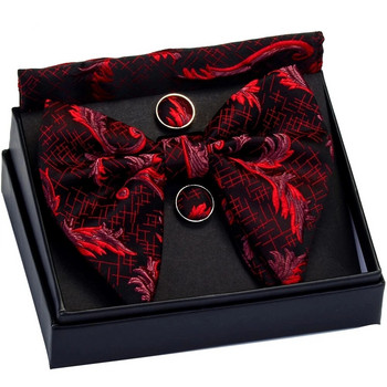 GUSLESON Декоративен модел Голяма папийонка Бяла черна папийонка Комплект копчета за ръкавели с джоб и подаръчна кутия Сватбена вратовръзка за мъж