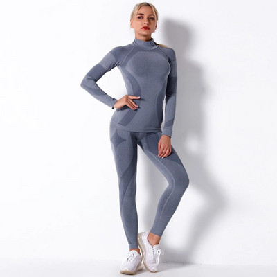 Costum de yoga Seturi de gimnastică Ținute pentru femei Set de jambiere sport cu mâneci lungi Set de haine de antrenament pentru femei, fără sudură, pentru slăbire