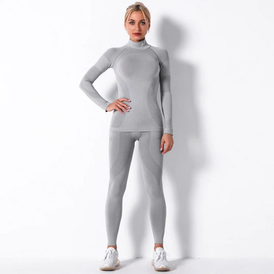 Costum de yoga Seturi de gimnastică Ținute pentru femei Set de jambiere sport cu mâneci lungi Set de haine de antrenament pentru femei, fără sudură, pentru slăbire