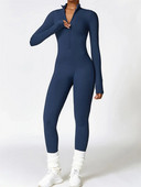 Rudens pliušinis vientisas jogos kostiumas moterims ilgomis rankovėmis su užtrauktuku Fitness Sportinis kombinezonas Sporto salės treniruotėms šiltas bėgimo šliaužtinuko komplektas