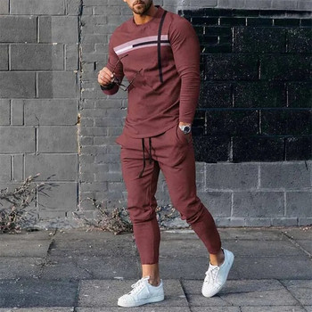 2023 Пролетен комплект мъжки анцузи 3D принт Тениска с дълъг ръкав Улично облекло за джогинг Ежедневни мъжки извънгабаритни мъжки спортни костюми от две части