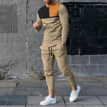 2023 Пролетен комплект мъжки анцузи 3D принт Тениска с дълъг ръкав Улично облекло за джогинг Ежедневни мъжки извънгабаритни мъжки спортни костюми от две части