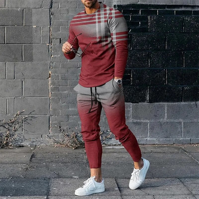 Set de treninguri pentru bărbați de primăvară 2023, tricou cu mânecă lungă cu imprimeu 3D pentru jogging, îmbrăcăminte de stradă, ocazional, în două piese, costum sport pentru bărbați, supradimensionat
