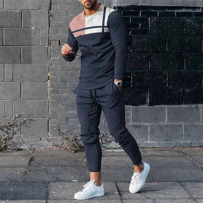 Set de treninguri pentru bărbați de primăvară 2023, tricou cu mânecă lungă cu imprimeu 3D pentru jogging, îmbrăcăminte de stradă, ocazional, în două piese, costum sport pentru bărbați, supradimensionat