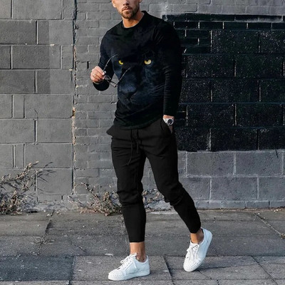 Set de treninguri pentru bărbați de primăvară 2023, tricou cu mânecă lungă cu imprimeu 3D pentru jogging, îmbrăcăminte de stradă, ocazional, în două piese, costum sport pentru bărbați, supradimensionat