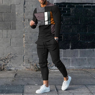 Set de treninguri pentru bărbați de primăvară 2023, tricou cu mânecă lungă cu imprimeu 3D pentru jogging, îmbrăcăminte de stradă, ocazional, în două piese, costum sport pentru bărbați, supradimensionat