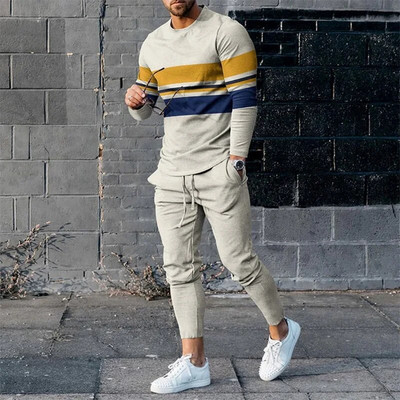 Set de treninguri pentru bărbați de primăvară 2023, tricou cu mânecă lungă cu imprimeu 3D pentru jogging, îmbrăcăminte de stradă, ocazional, în două piese, costum sport pentru bărbați, supradimensionat
