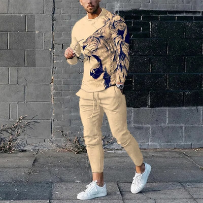 Set de treninguri pentru bărbați de primăvară 2023, tricou cu mânecă lungă cu imprimeu 3D pentru jogging, îmbrăcăminte de stradă, ocazional, în două piese, costum sport pentru bărbați, supradimensionat