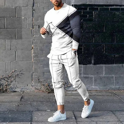 Set de treninguri pentru bărbați de primăvară 2023, tricou cu mânecă lungă cu imprimeu 3D pentru jogging, îmbrăcăminte de stradă, ocazional, în două piese, costum sport pentru bărbați, supradimensionat