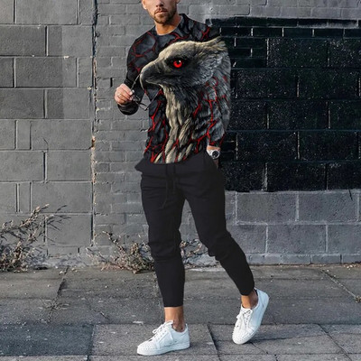 Set de treninguri pentru bărbați de primăvară 2023, tricou cu mânecă lungă cu imprimeu 3D pentru jogging, îmbrăcăminte de stradă, ocazional, în două piese, costum sport pentru bărbați, supradimensionat