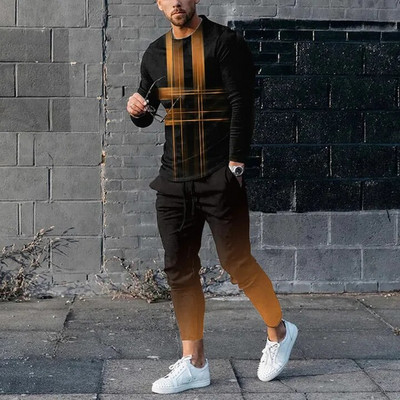 Set de treninguri pentru bărbați de primăvară 2023, tricou cu mânecă lungă cu imprimeu 3D pentru jogging, îmbrăcăminte de stradă, ocazional, în două piese, costum sport pentru bărbați, supradimensionat