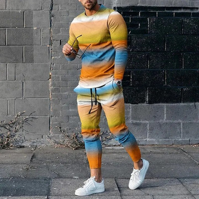 Set de treninguri pentru bărbați de primăvară 2023, tricou cu mânecă lungă cu imprimeu 3D pentru jogging, îmbrăcăminte de stradă, ocazional, în două piese, costum sport pentru bărbați, supradimensionat
